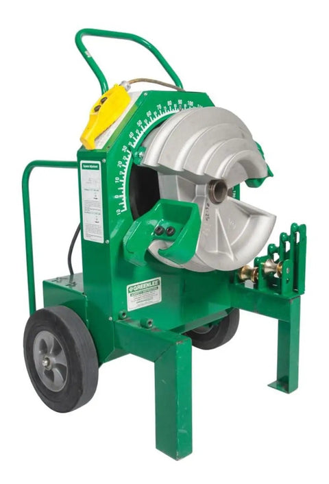 Greenlee Classic W-Ranged Bending Shoe 555Rsc for Electricians, heavy-duty steel conduit bender on wheels, job site ready.