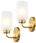 Gold Brushed Brass Wall Sconce Set of 2, Dope Modern Industrial Hardwired Lighting with Frosted Glass Shades for Living Room and Powder Room