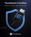 Close-up of Thunderbolt 5-certified USB-C connector showcasing superior performance and reliability for data transfers.