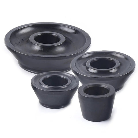 Heavy Duty Wheel Balancer Shaft Adapter For 40mm Arbor With 177 To 539 Inch Reach Universal Fits Car Truck Suv Works Like A Charm On Alloy Steel Wheels No Sweat Setup, showing multiple black rubber adapters.