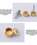 Top Shelf Real Deal Copper Mirror Screws, Brushed Gold Decorative Caps for Bathroom Mirrors and Glass Tables, showing screws and caps.