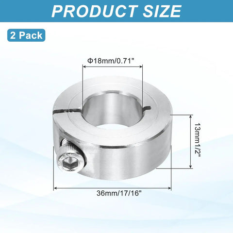 2 Pack 18mm Bore Single Split Shaft Collar Stainless Steel 304 Heavy Duty Clamping Collars For Industrial Automation Conveyor Belts And Machinery Fixing End Stop, 36mm OD, 13mm thick