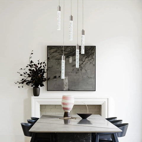 Five Light Kitchen Island Pendant Lights With Dimmable 3000K 4000K 6000K Color Temperature Bubble Crystal Star Accent