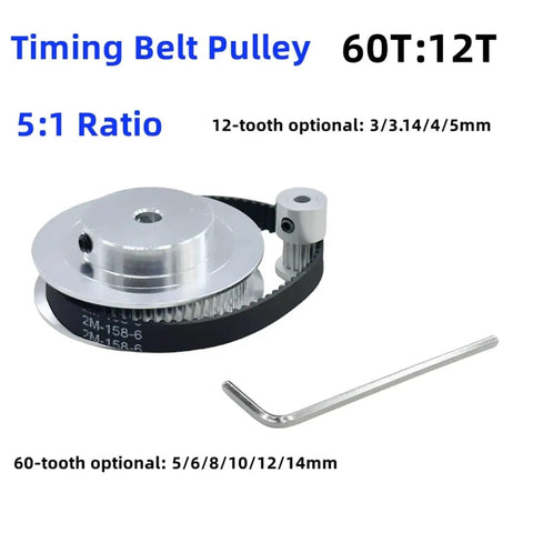 Get Your 3D Printing Projects Running Smooth With This Awesome Timing Pulley Kit Featuring a Rock Solid Five To One Speed Downgrade And Dual Compatibility For Both Six Millimeter And Ten Millimeter Belts So You Can Dial In Perfect Torque And Build, 5:1 alloy timing pulley set with 12-tooth and 60-tooth pulleys