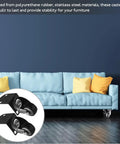 Zero Fuss One Point Five Inch Silent Swivel Casters For Furniture Cabinets And Drawers featuring snug side mount brackets on a sofa.