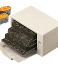 Heavy Duty Smart Seaweed Dryer Slick Stainless Steel Food Dehydrator rigged for laver with stacked racks and sushi on the side.