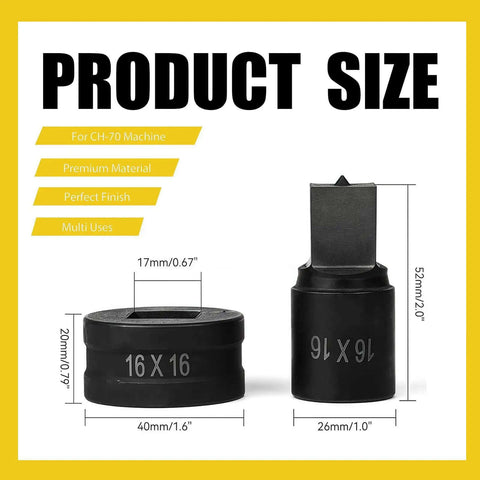 Square Punch Die For CH-70 Hydraulic Press 6.5 By 6.5 mm, showing product dimensions and material for sheet metal use