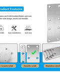 Heavy Duty Stainless Steel Mending Plates 12 Pack With Screws, showing brushed finish and pre-drilled holes for easy installation.