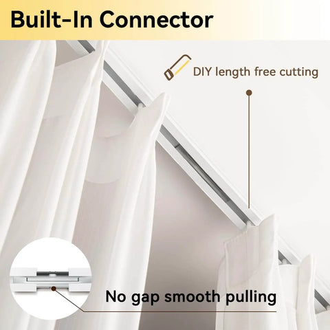 Ceiling Curtain Track for Room Divider, Aluminum Ceiling Mount Rail Set with Roller Hooks, White Finish, DIY length cutting.