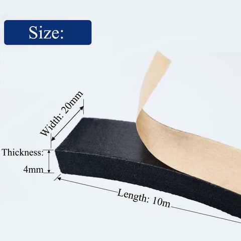 Dope Foam Rubber Seal Strip With Super Strong Self-Adhesive Backing, 10M Length shown, 20mm width, 4mm thickness for sealing