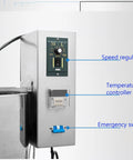 Control panel for Heavy Duty Automated Pneumatic Bottle Filler Featuring Stainless Steel Heating And Stirring Hopper with speed regulator.