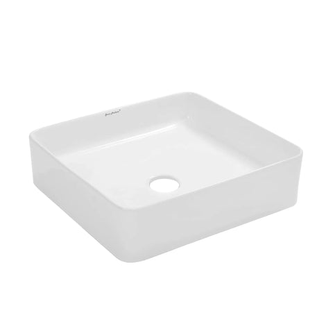 Ceramic Square Vessel Sink For Above Counter Install No Fuss Scratch Resistant Non Porous Finish Easy Clean Polished White Contemporary Bathroom Vessel Sink That Coordinates With Standard Faucets