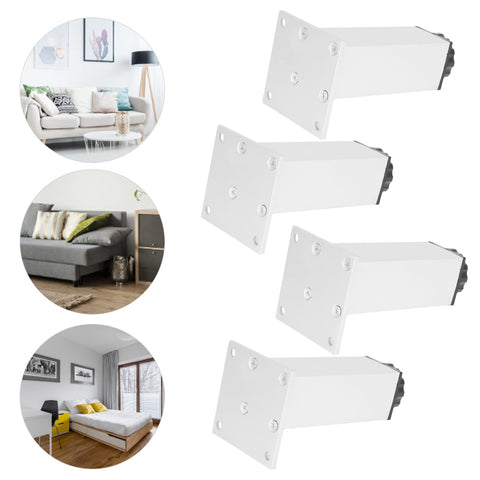 Beefy Adjustable Square Furniture Legs Set of 4 Aluminum Alloy Cabinet Feet 120mm Oxidized Color shown with furniture setup examples
