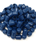 Rock Solid Heavy Duty Folding Chair Leg Caps 100 Pack Navy Blue 7/8 Inch Non Marring Floor Guards stacked on white surface.