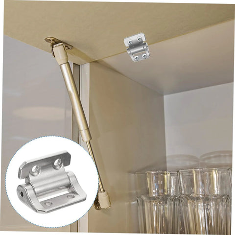 Cabinet door damping hinge installed on beige cabinet; metal hinge hardware shown, inset close-up.