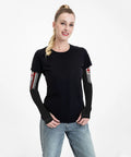 US Flag Airplane Wrench Cooling Arm Sleeves Ice Silk Sun Guard For Aviation Mechanics worn by a woman.