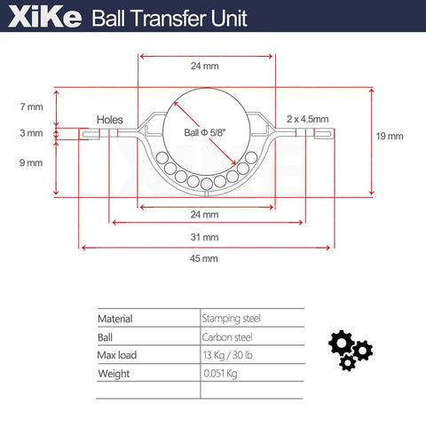 Diagram of Five Eighth Inch 360 Roller Ball Transfer Bearing Carbon Steel Pack Of Four with detailed measurements