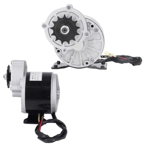 36V 500W Brushed DC Gear Motor With 600 RPM 13T Reduction DIY Friendly Beefy High Torque Electric Motor front and side views