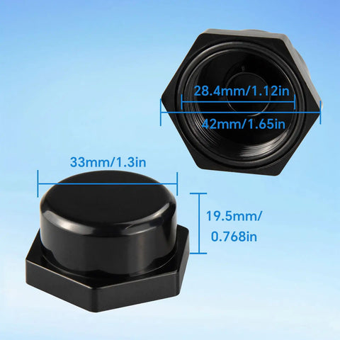2 Pack NMO Antenna Mount Cap With O Ring Seal Weatherproof Dust And Rain Cover Black with dimensions shown