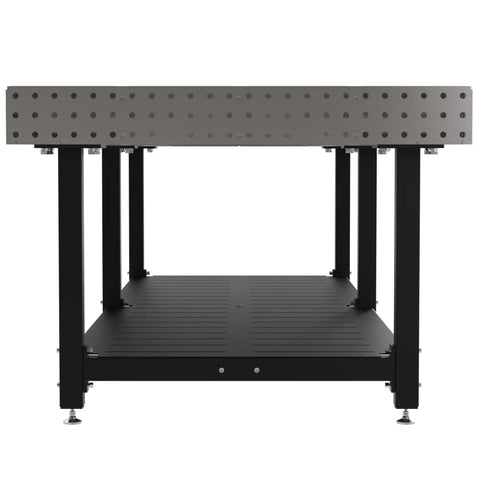 Hella Tough Heavy Duty Welding Fixture Table 120 By 48 By 36 Inches With Precision Laser Cut Holes And Adjustable Leveling Feet, front view.