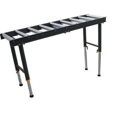Intsuprmai 9 Roll Adjustable Conveyor Stand Table, heavy-duty rollers with chrome plated cylinders, perfect for workshops.
