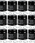 Subaru Engine Oil Filter And Crush Gasket Kit 12 Pack Compatible With Legacy Outback Impreza WRX STI Forester Baja Models 1990s To 2021 15208AA100 11126AA000 Replacement Parts, showing full set of filters and gaskets.