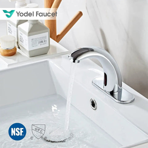 Chrome Touchless Bathroom Sink Faucet With Motion Sensor For 1 Or 3 Hole Installations Dual Power Supply 110V AC Or Battery Operated