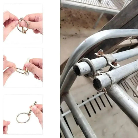 Heavy Duty Self Locking Lynch Pin Kit With Spring Steel Annular Ring Pins For Tractors Trailers Trucks And Mowers M4.5 To M11 100 Piece Set in use