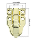Gold Finish Duck-Billed Toggle Hasp Latch Set For Boxes And Chests, Metal Box Latch With Mounting Screws, 2 Pack, front view with measurements
