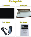 Package contents for 26 Inch Arcade Replacement Monitor With Mounting Bracket For 4:3 LCD Display Compatible With HDMI VGA CGA EGA And Old CRT Arcade Cabinets 1024x768 Retro Gaming Screen For Classic Arcade Setups Plug And Play, including LCD monitor, packing box, power adapter, and user manual.