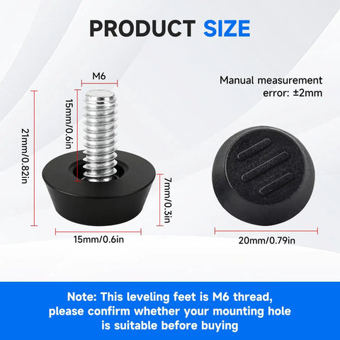 24 Pack Heavy Duty M6 Threaded Furniture Levelers Screw In Adjustable Leveling Feet size diagram with measurements