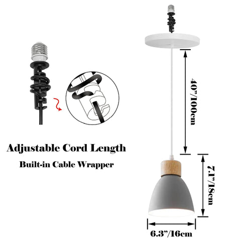 Kiven Instant Light Conversion Kit for 4/5/6inch Hole,Metal Farmhouse Lighting showing adjustable cord length and gray pendant design.