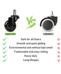 Comparison of Heavy Duty 2 Inch Office Chair Caster Wheels Set Of Five Replacement Polyurethane Rollers and old wheels.