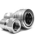 3/8 Inch NPT Hydraulic Quick Connect Coupler Set Built From Tough As Nails 316 Stainless Steel, showcasing durable couplers.