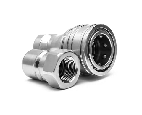 3/8 Inch NPT Hydraulic Quick Connect Coupler Set Built From Tough As Nails 316 Stainless Steel, showcasing durable couplers.