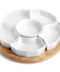 11 Inch Porcelain Lazy Susan Serving Tray Set With 360 Degree Rotating Base And Removable Divided Dishes, Ideal For Chips Dip Veggies