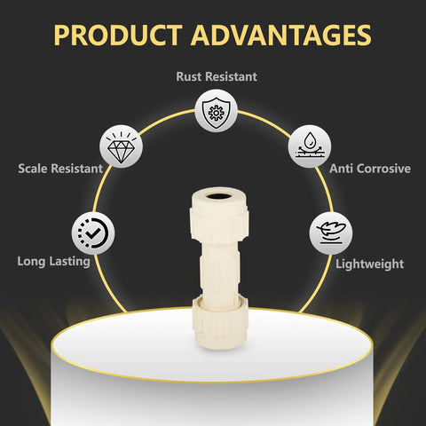 100 Pack 1 Inch Cpvccompression coupling with builtin rubber gas ket drip free pipe connector showcasing rust resistance features.