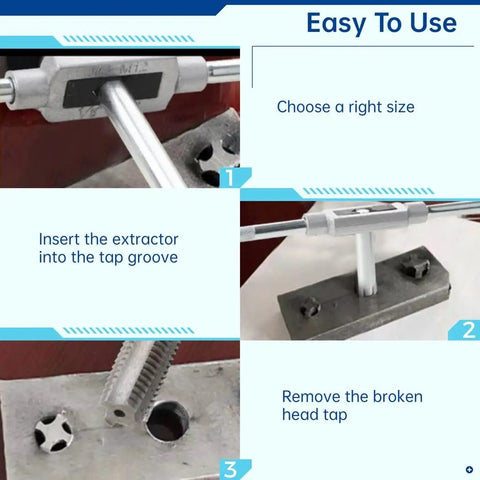 Ultimate HSS 10 Piece Broken Tap And Screw Bolt Remover Kit For Stripped Screws Featuring 3 Flute And 4 Flute Extractors With Heavy Duty Storage Box To Fix Your Messy Garage Jobs Fast. easy use extractor removing broken tap from threaded hole