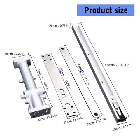 Adjustable Door Closer System For Home Doors With Invisible Hydraulic Soft Close, product size dimensions shown