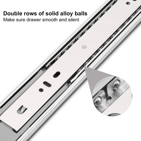 Close-up of 22 Inch Soft Close Drawer Slides Set Heavy Duty Ball Bearing Full Extension 100 Lb Capacity with solid alloy balls detail