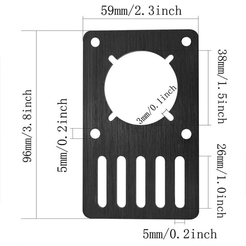 NEMA 23 Stepper Motor Mounting Plate For 3D Printer Aluminum Black Anodized 9.6x5.9x0.3cm with hole pattern