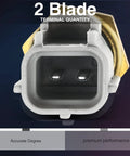 Front view of A-Premium engine coolant temperature sensor with gray housing and two blade terminals.