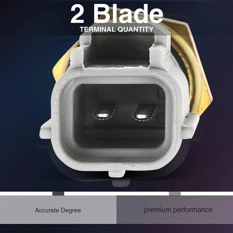 Front view of A-Premium engine coolant temperature sensor with gray housing and two blade terminals.