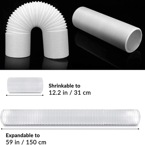 Sturdy 5.9 Inch Portable AC Exhaust Hose, Thick Polypropylene, Heat Resistant, 59 Inch Length, Built In Steel Ring, Coiled and Extended