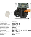 Image of Four Pack Heavy Duty Leveling Casters With Smooth Roller Swivel Wheels And Quick Twist Height Adjustment Handles For Big Time Workshop Stability Plus Rubber Floor Savvy Workbench Pads with installation details and components.