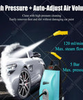 Top Shelf Heavy Duty Steam Cleaner Crushing Kitchen Grease Driveway Grime And Car Wax With Sweltering Hot Vapor in action, cleaning a car.