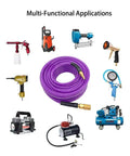 Rock Solid 1/4 Inch By 50 Foot Reinforced PU Air Hose With Swivel Quick Coupler And Male Plug Bend Restrictor heavy duty use with various tools.