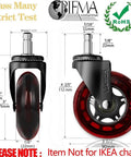 Office Chair Casters Set Of 5 3 Inch Rubber Wheels 11x22mm With Soft Polyurethane Shell Safe On All Floors Including Hardwood And Carpet Smooth Silent Rolling Red Replacement Caster Wheels front and side view