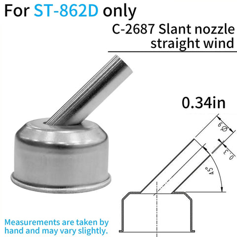 Three Pack 45 Degree Bend Heat Gun Nozzle Set Stainless Steel Desoldering Nozzles For Soldering Station Pro Grade For PCB Rework Repair And Electronics Hot Air Work Easy Install And Clear Visibility, slant nozzle detail for ST-862D