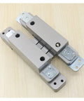 Aluminum Profile Concealed Door Hinge For Rebated Doors Hidden Invisible Hinge System with ultra low profile design on wooden surface